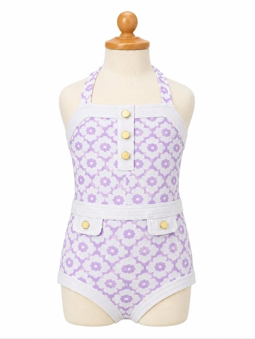 Janie and Jack | Vintage Style Light Purple and White Daisy Print Swimsuit
